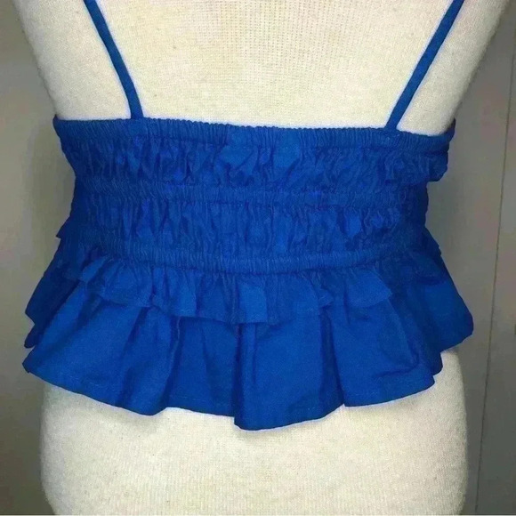 Sim & Sam Woman Cobalt Blue Crop Ruffle Tank Top Spaghetti Straps Peplum Large - Picture 12 of 15